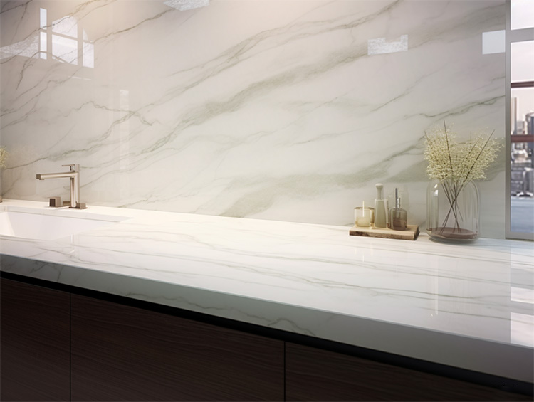 14i white pearl quartzite bathroom