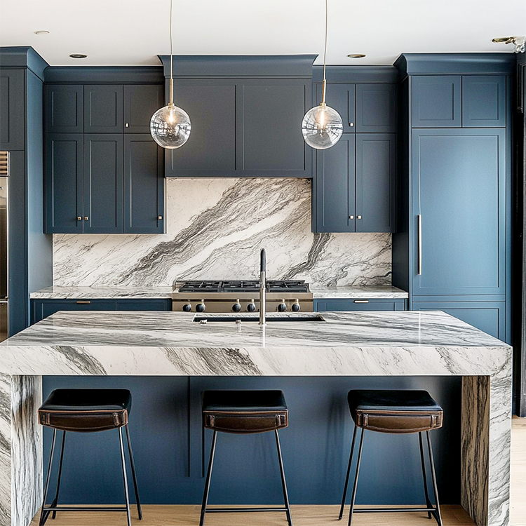 Fantasy brown granite with dark blue cabinet